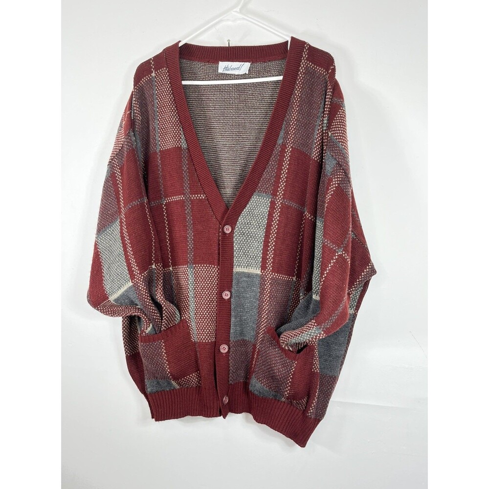 VTG Haband Plaid Oversized Knit Grandpacore Sweater Cobain Red Tartan XXL